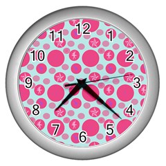 Blue Retro Dots Wall Clocks (silver)  by snowwhitegirl