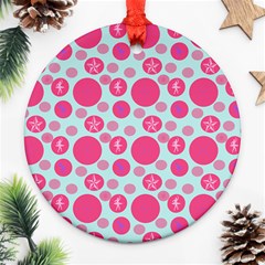 Blue Retro Dots Round Ornament (two Sides) by snowwhitegirl