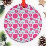 Blue Retro Dots Round Ornament (Two Sides) Front