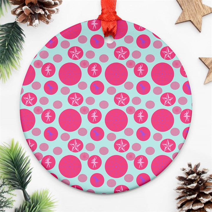 Blue Retro Dots Round Ornament (Two Sides)