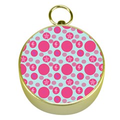 Blue Retro Dots Gold Compasses by snowwhitegirl