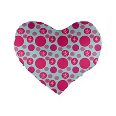 Blue Retro Dots Standard 16  Premium Flano Heart Shape Cushions by snowwhitegirl