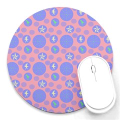 Pink Retro Dots Round Mousepads by snowwhitegirl