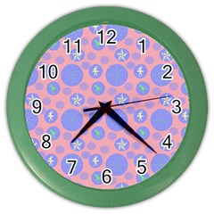 Pink Retro Dots Color Wall Clocks by snowwhitegirl