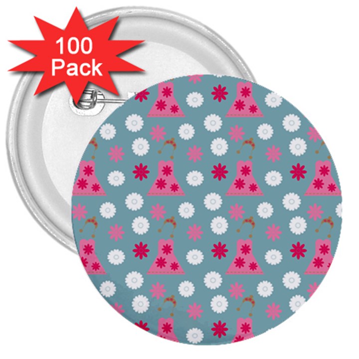 Pink Dress Blue 3  Buttons (100 pack) 