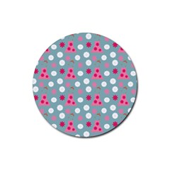 Pink Dress Blue Rubber Coaster (round)  by snowwhitegirl