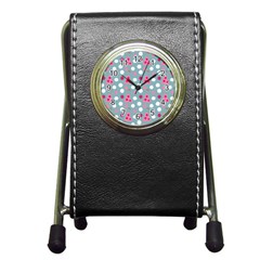 Pink Dress Blue Pen Holder Desk Clocks by snowwhitegirl