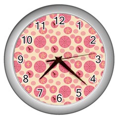 Cream Retro Dots Wall Clocks (silver)  by snowwhitegirl