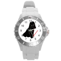 Darth Vader Cat Round Plastic Sport Watch (l) by Valentinaart