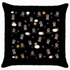 Groundhog Day Pattern Throw Pillow Case (black) by Valentinaart