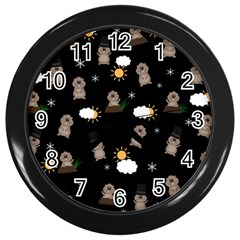 Groundhog Day Pattern Wall Clocks (black) by Valentinaart