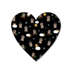 Groundhog Day Pattern Heart Magnet by Valentinaart