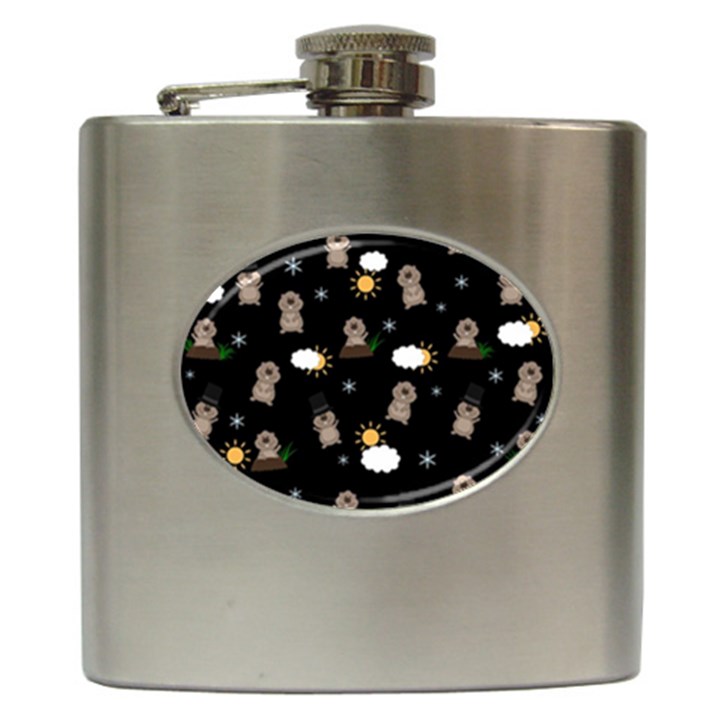 Groundhog Day Pattern Hip Flask (6 oz)