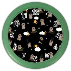 Groundhog Day Pattern Color Wall Clocks by Valentinaart