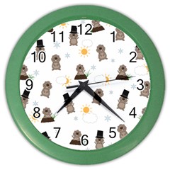 Groundhog Day Pattern Color Wall Clocks by Valentinaart