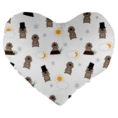 Groundhog Day Pattern Large 19  Premium Heart Shape Cushions by Valentinaart