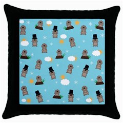 Groundhog Day Pattern Throw Pillow Case (black) by Valentinaart