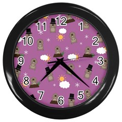 Groundhog Day Pattern Wall Clocks (black) by Valentinaart