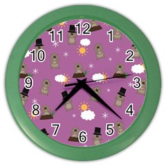 Groundhog Day Pattern Color Wall Clocks by Valentinaart