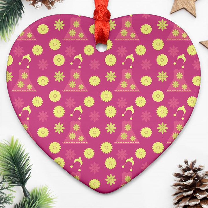 Yellow Flowers Dress Heart Ornament (Two Sides)