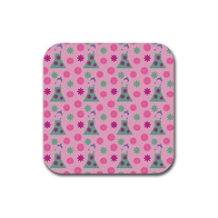 Green Dress Pink Rubber Coaster (square)  by snowwhitegirl