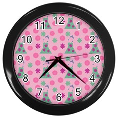 Green Dress Pink Wall Clocks (black) by snowwhitegirl