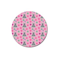 Green Dress Pink Magnet 3  (round) by snowwhitegirl