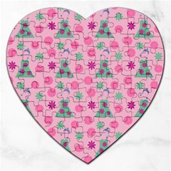 Green Dress Pink Jigsaw Puzzle (heart) by snowwhitegirl