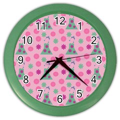 Green Dress Pink Color Wall Clocks by snowwhitegirl