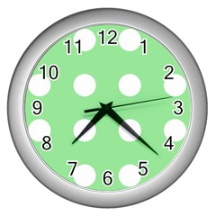 Lime Dot Wall Clocks (silver)  by snowwhitegirl