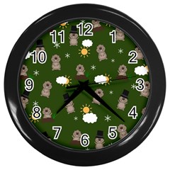 Groundhog Day Pattern Wall Clocks (black) by Valentinaart