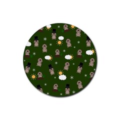 Groundhog Day Pattern Rubber Coaster (round)  by Valentinaart