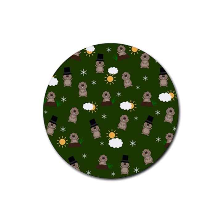 Groundhog Day Pattern Rubber Coaster (Round) 