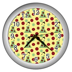 Green Dress Yellow Wall Clocks (silver)  by snowwhitegirl