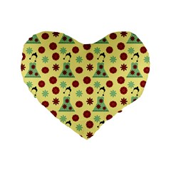 Green Dress Yellow Standard 16  Premium Heart Shape Cushions by snowwhitegirl