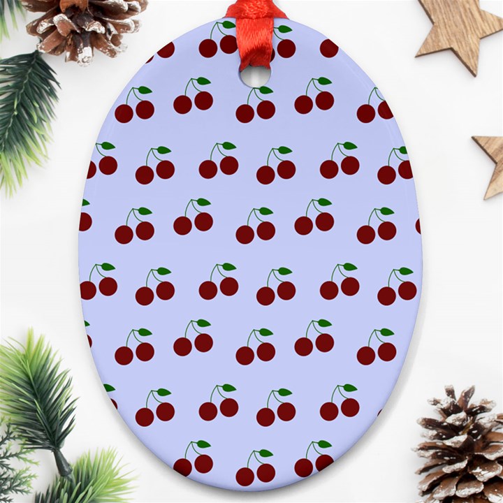 Blue Cherries Oval Ornament (Two Sides)