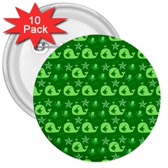 Green Sea Whales 3  Buttons (10 pack) 