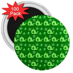 Green Sea Whales 3  Magnets (100 pack)