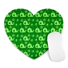 Green Sea Whales Heart Mousepads