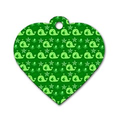 Green Sea Whales Dog Tag Heart (Two Sides)