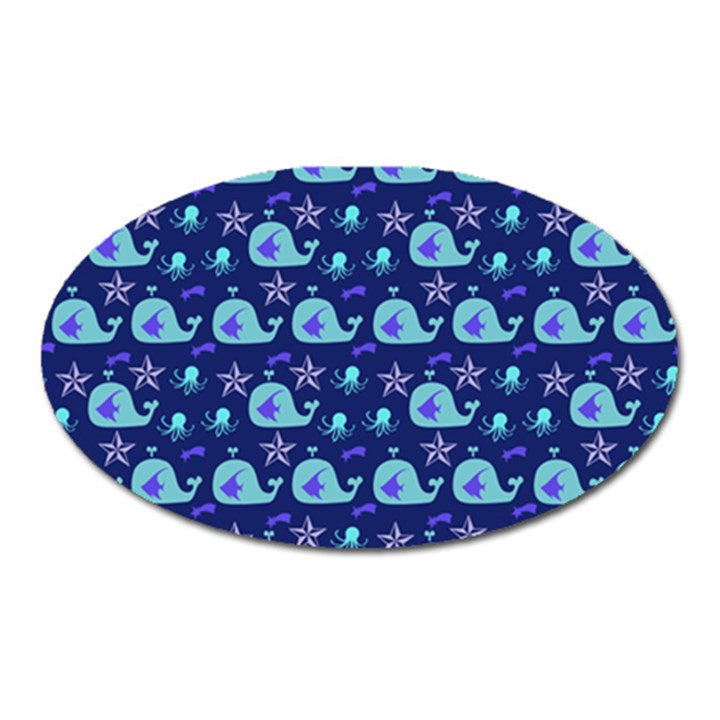 Blue Sea Whales Oval Magnet