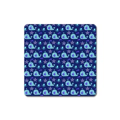 Blue Sea Whales Square Magnet by snowwhitegirl