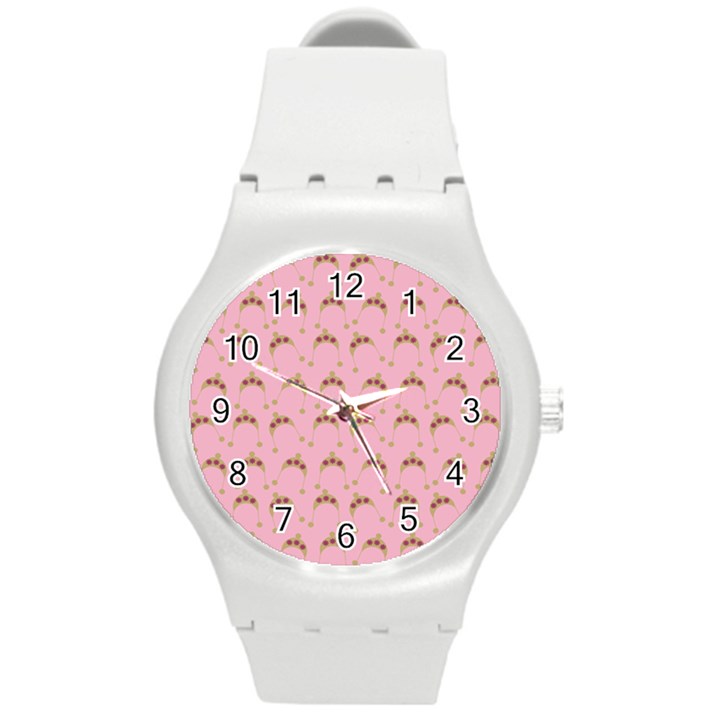 Pink Beige Hats Round Plastic Sport Watch (M)