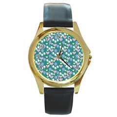 Ocean Cherry Round Gold Metal Watch by snowwhitegirl