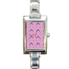 Pink Flower Teal Hat Rectangle Italian Charm Watch