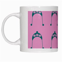 Pink Flower Teal Hat White Mugs