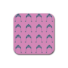 Pink Flower Teal Hat Rubber Coaster (square)  by snowwhitegirl