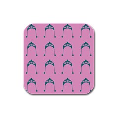 Pink Flower Teal Hat Rubber Square Coaster (4 pack) 