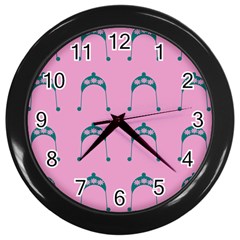 Pink Flower Teal Hat Wall Clocks (Black)