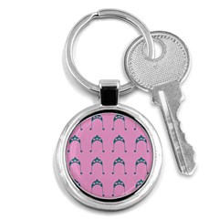 Pink Flower Teal Hat Key Chains (Round) 